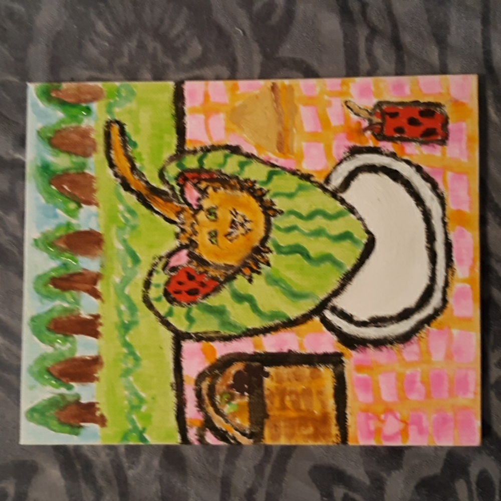 Hand Painted "Picnic Cat" Canvas